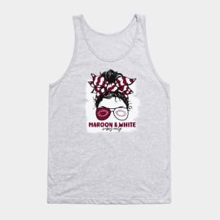 Maroon and White Vibes Only Football Mom Messy Hair Gameday Tank Top